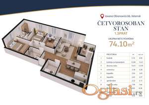 EKSTRA stan 74m2 Veternik + PARKING MESTO GRATIS